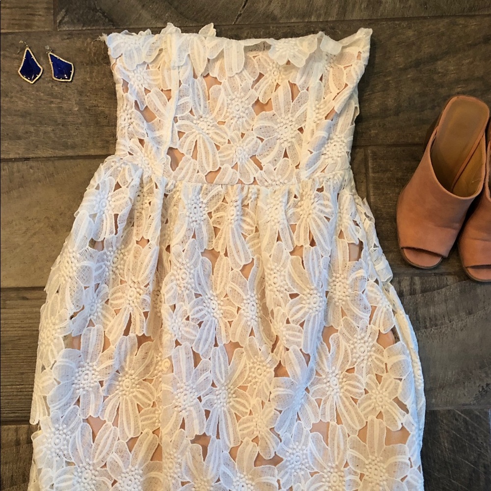 White Lace Midi Strapless Dress
